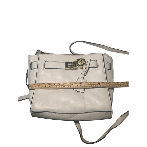 Michael Kors Crossbody Bag Womens White Leather Lock Adjustable Strap Purse Gold - Picture 6 of 9
